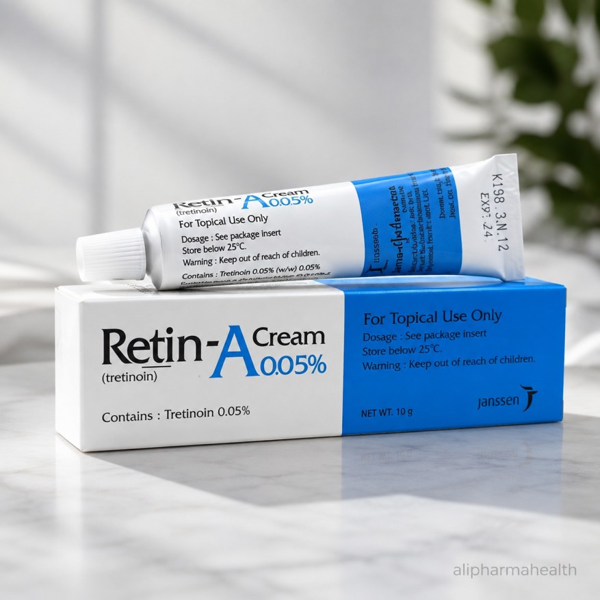 Retin-A Cream 0.05% contains tretinoin, a topical retinoid used to treat acne. It helps unclog pores, reduce breakouts and improve skin texture.